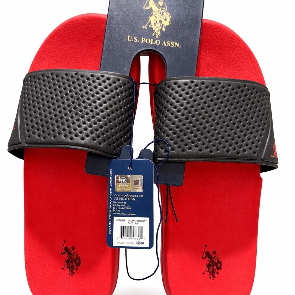 U.S. Polo Assn. Red Slide Sandals with Black Perforated Strap